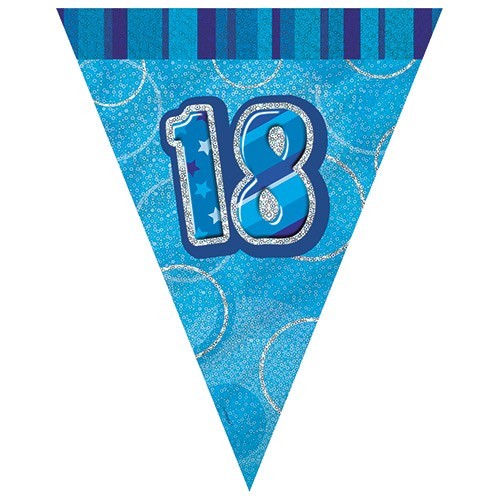 18 cumpleaños brillante banderín cadena azul