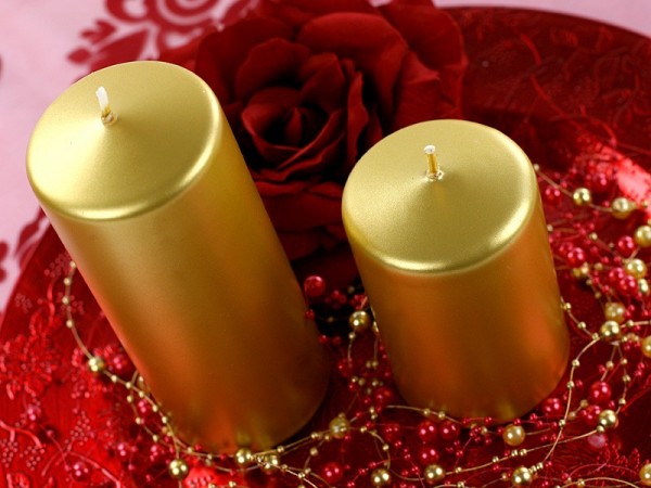 6 pillar candles Rio gold metallic 10cm 3