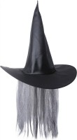 Aperçu: Chapeau de sorcière en satin sorceleur unisexe avec cheveux