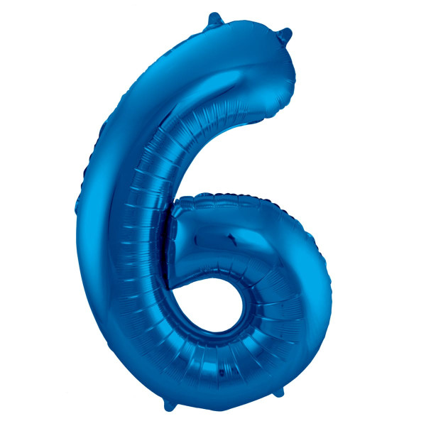Nummer 6 folieballong i blått 86cm
