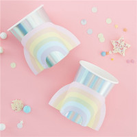 Preview: 8 Iridescent Rainbow Paper Cups 255ml