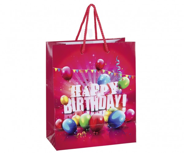 Happy Balloon Birthday Lack Geschenktüte Rot 18 x 22cm