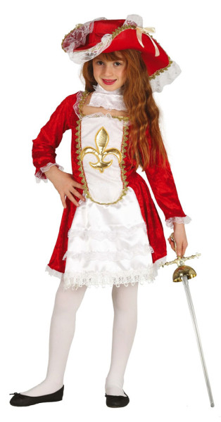Musketier Kostüm für Mädchen rot-weiß