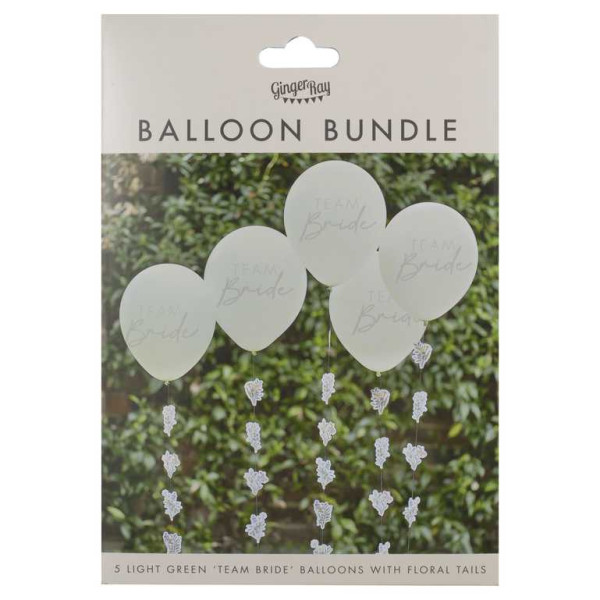 5 Hellgrüne Blooming Bride Ballons mit Schnur 30cm 4