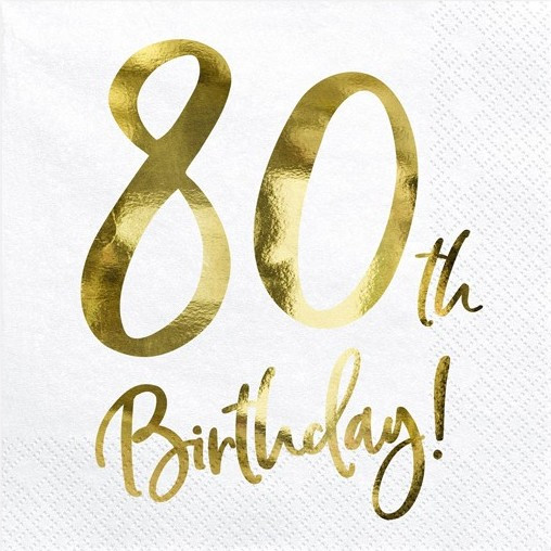 20 Glossy 80th Birthday napkins 33cm