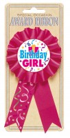 Birthday girl pin magenta with party decoration motif