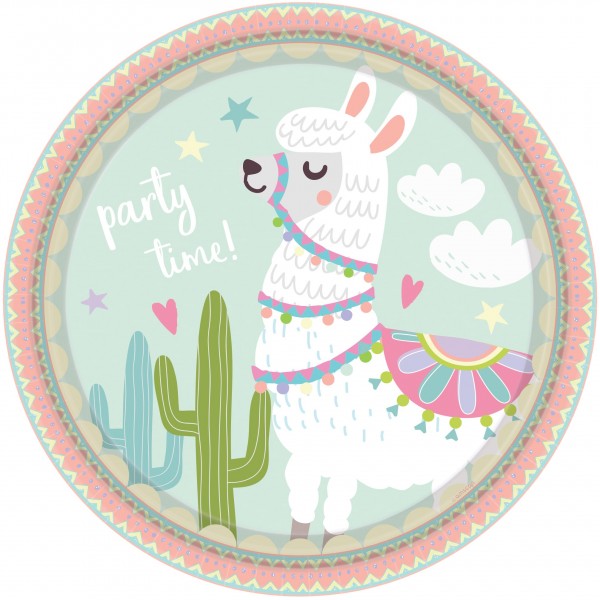 8 Llama Party Plates 23cm