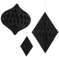 Widok: 3 matowe czarne wieszaki sufitowe w kształcie plastra miodu