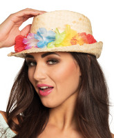 Letni hawajski słomkowy kapelusz w kwiaty
