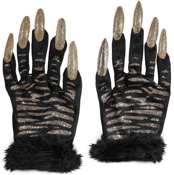 Glinsterende handschoenen met tijgerklauwen