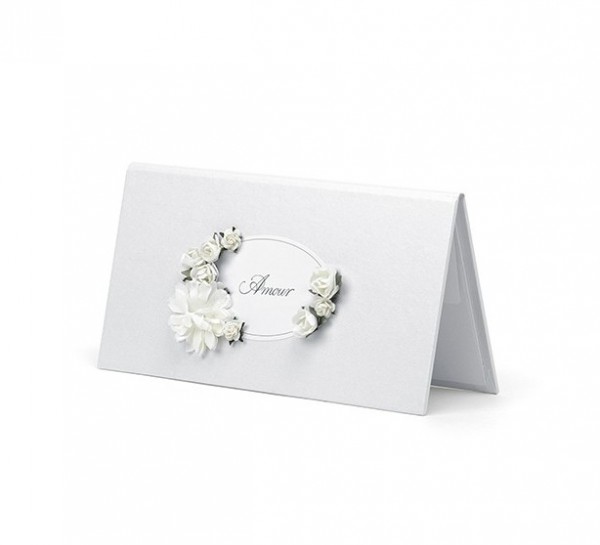 Weiße Geldkarte Amour mit Blumendekoration