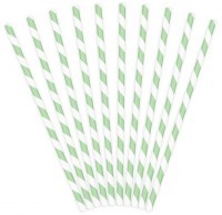 Vorschau: 10 gestreifte Papier Strohhalme mintgrün 19,5cm