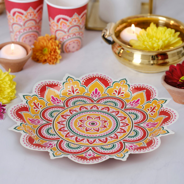 8 Eco kleurrijke Diwali papieren borden 27cm