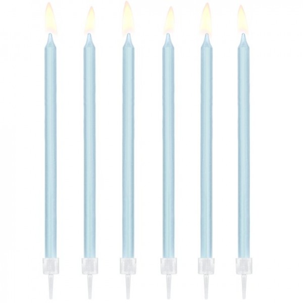 12 jasnoniebieskich świeczników tortowych Niespodzianka 14cm