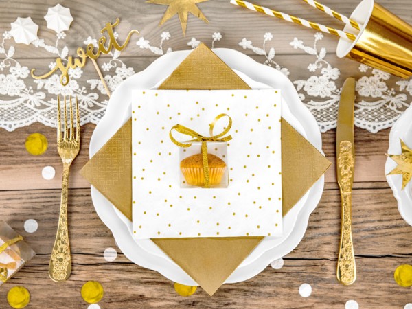 20 weiße Servietten mit goldenem Punkt33cm