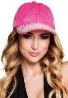 Cappellino di paillettes rosa con strass