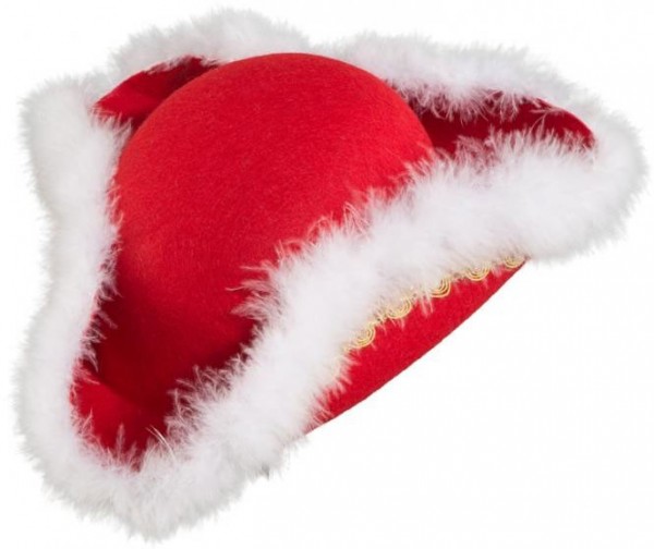 Chapeau rouge étincelant avec bordure en fourrure blanche