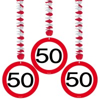 3 Speed Sign Spiral Hangers 50th Theme 75cm