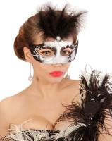 Zilveren oogmasker Whitney schoonheid met veren