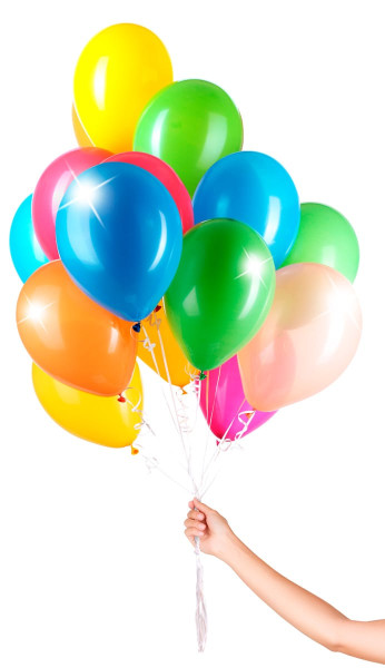 30 balloons with ribbon colored 23cm