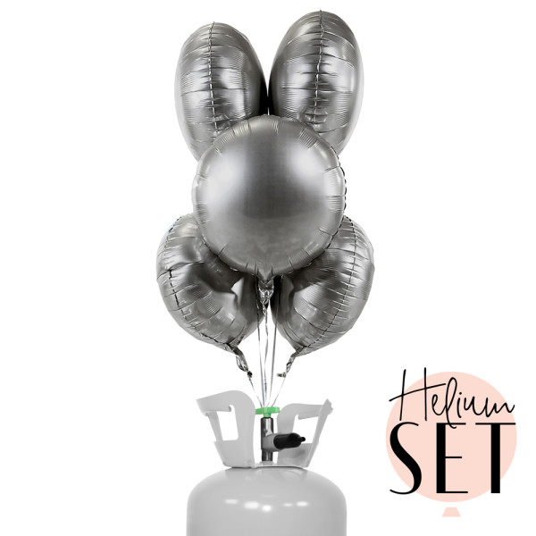 Pure Silver mattes Ballonbouquet-Set Rund mit Heliumbehälter