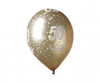 Oversigt: 5 farverige 50-års jubilæum balloner 30 cm