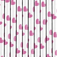Anteprima: 10 cannucce di carta cuore rosa 19cm