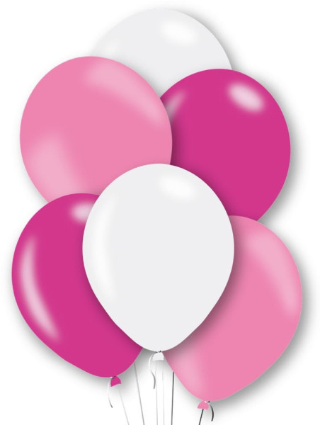 10 różowych i białych balonów lateksowych 27,5 cm
