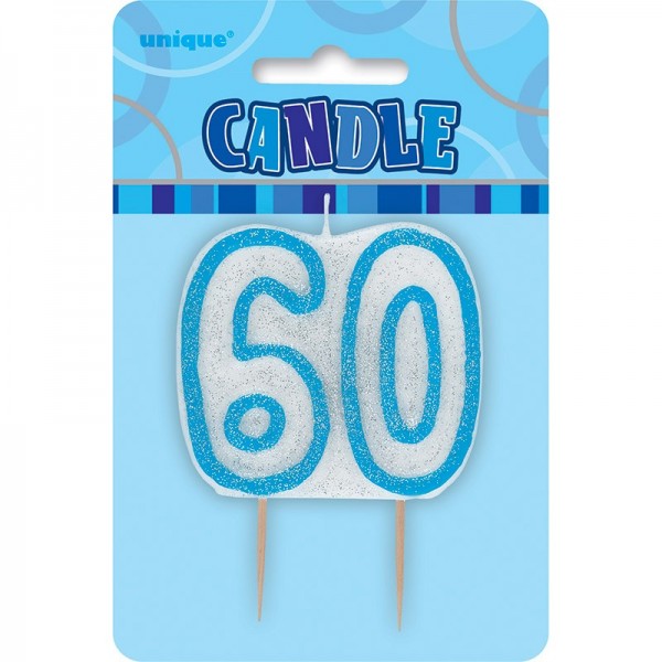 Happy Blue Sparkling 60th Birthday Cake Candle 2