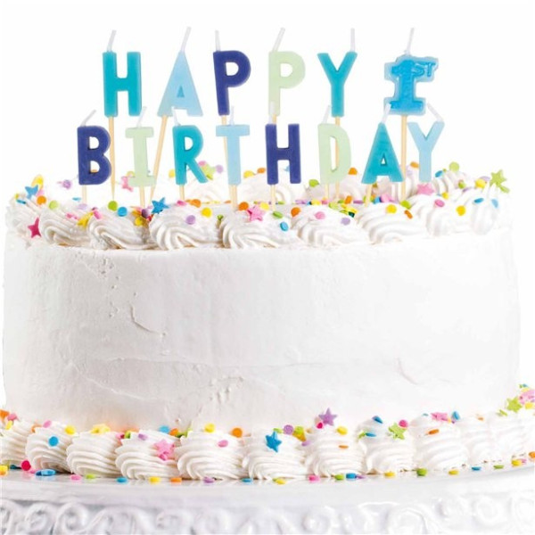 Happy 1st Birthday cake bougies bleu