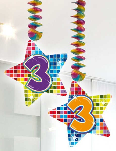 2 spiral hangers with stars 3rd birthday