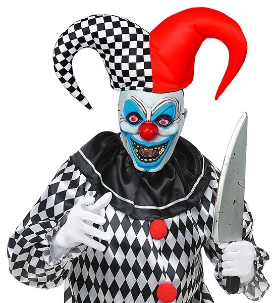 Fieser Clown Halbmaske mit Narrenkappe 3