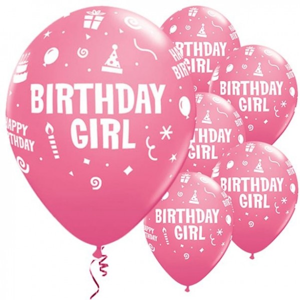 6 Rosa Ballons Birthday Girl 28cm
