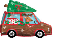 Vista previa: Globo de papel de Papá Noel en el coche 50 x 38 cm