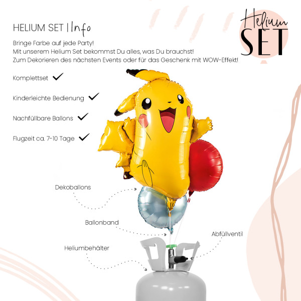Pikachu Ballonbouquet-Set mit Heliumbehälter 3