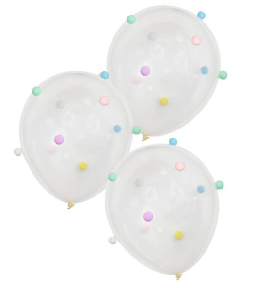 5 Pastell Regenbogen Pompon Ballons 30cm