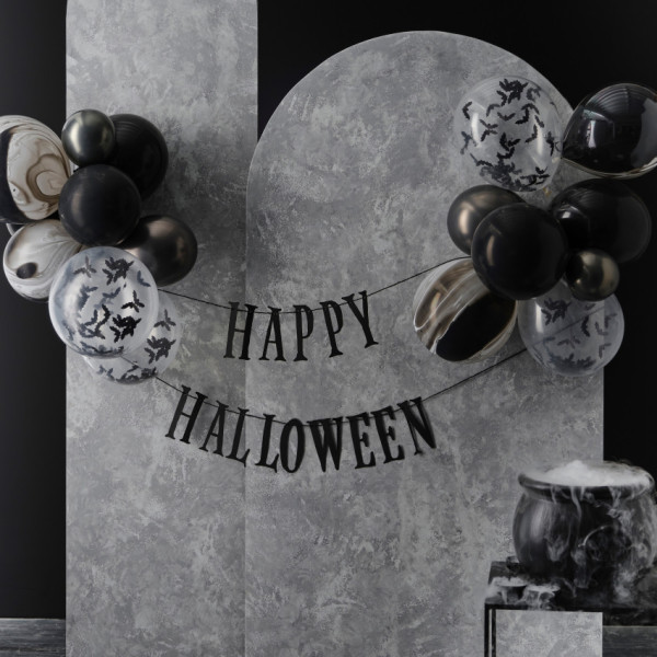 Bunting Happy halloween avec des ballons en noir et blanc