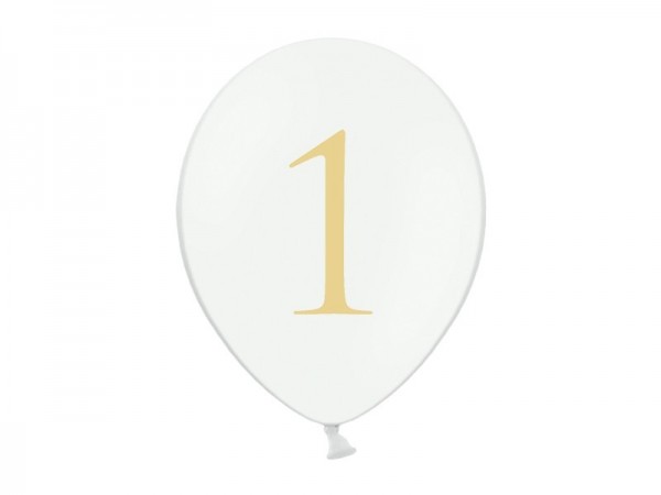 50 white balloons golden number 1