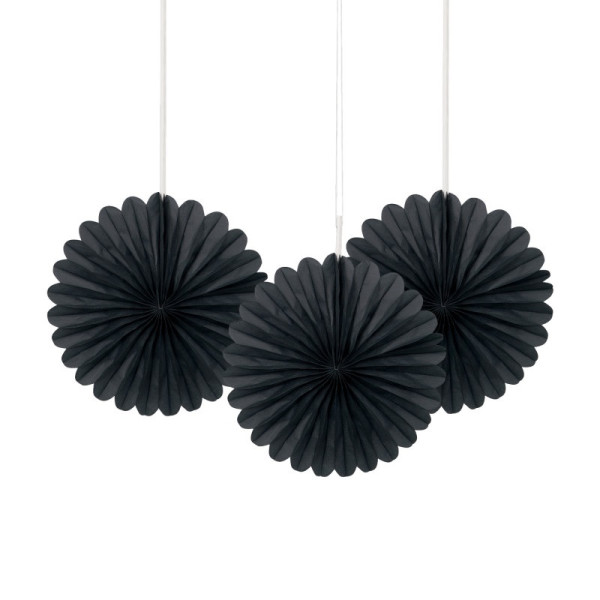 Decoratieve waaier bloem zwart 15cm set van 3