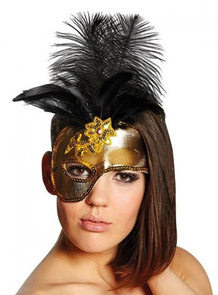 Reizvolle Feder Maske Gold Schwarz