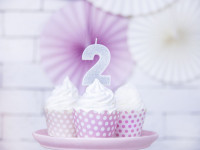 Preview: Number 2 cake candle silver gloss 7cm