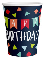 8 vasos de papel de cumpleaños coloridos 250ml