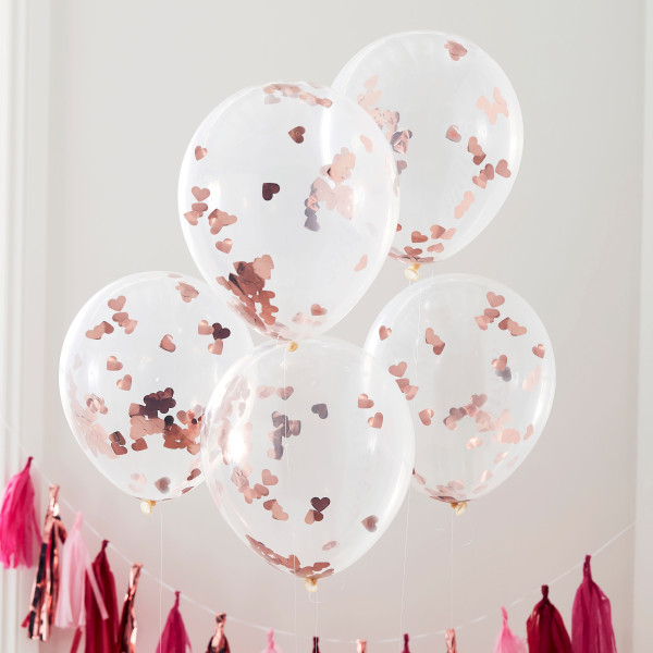 5 ballons cœur confettis Serment d'amour 30cm