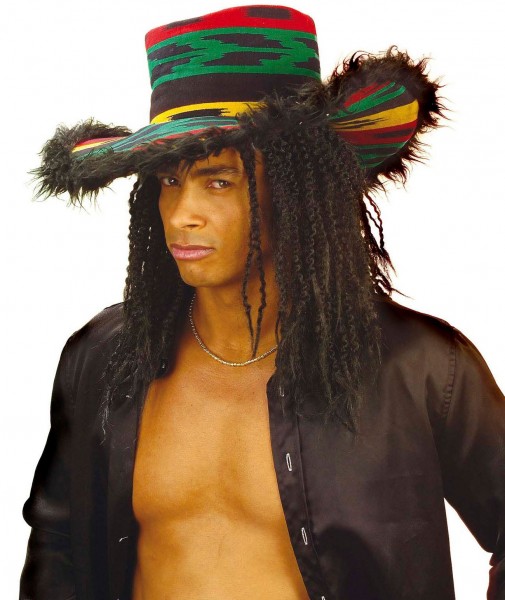 Färgglad Rasta Bruno hatt med plysch kant