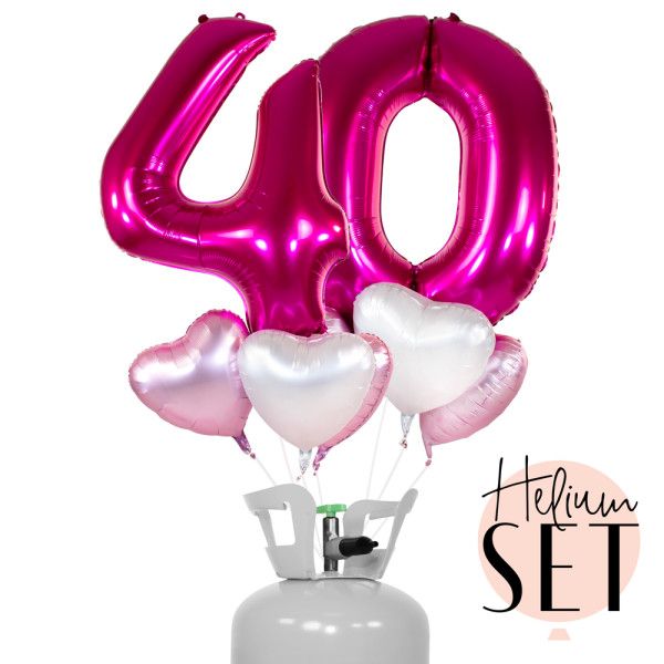 XXL Zahl 40 Pink Ballonbouquet-Set mit Heliumbehälter