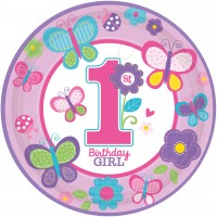 Første fødselsdag pige runde papirplade 23cm