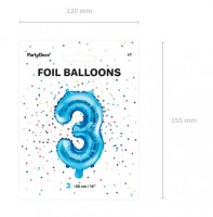 Aperçu: Ballon aluminium numéro 3 bleu azur 35cm