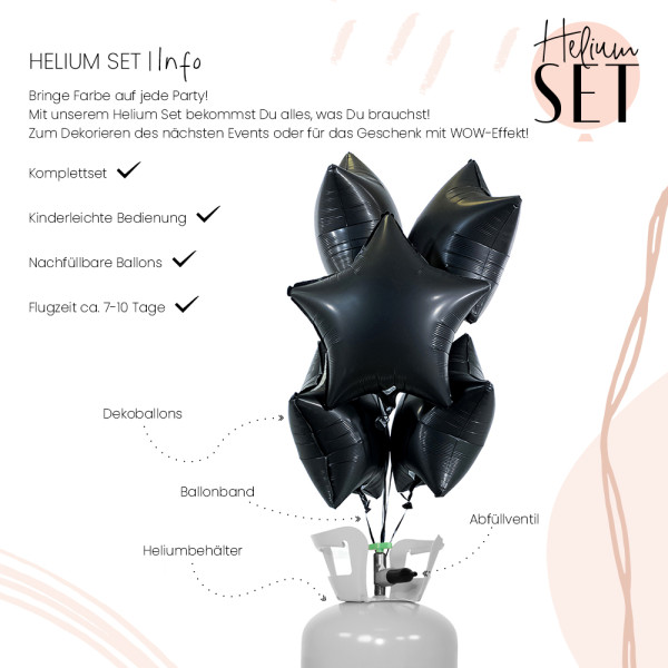 Jet Black mattes Stern Ballonbouquet-Set mit Heliumbehälter