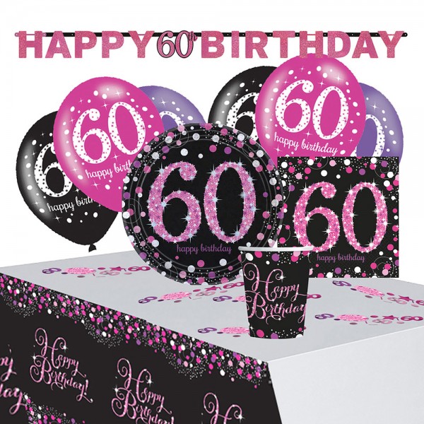 Różowy zestaw deco na 60. urodziny 41 elementów