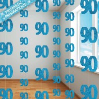 Preview: Happy Blue Sparkling 90th Birthday hanging decoration